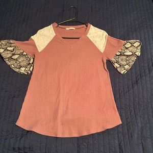 Pink waffle knot tee with detailed sleeves